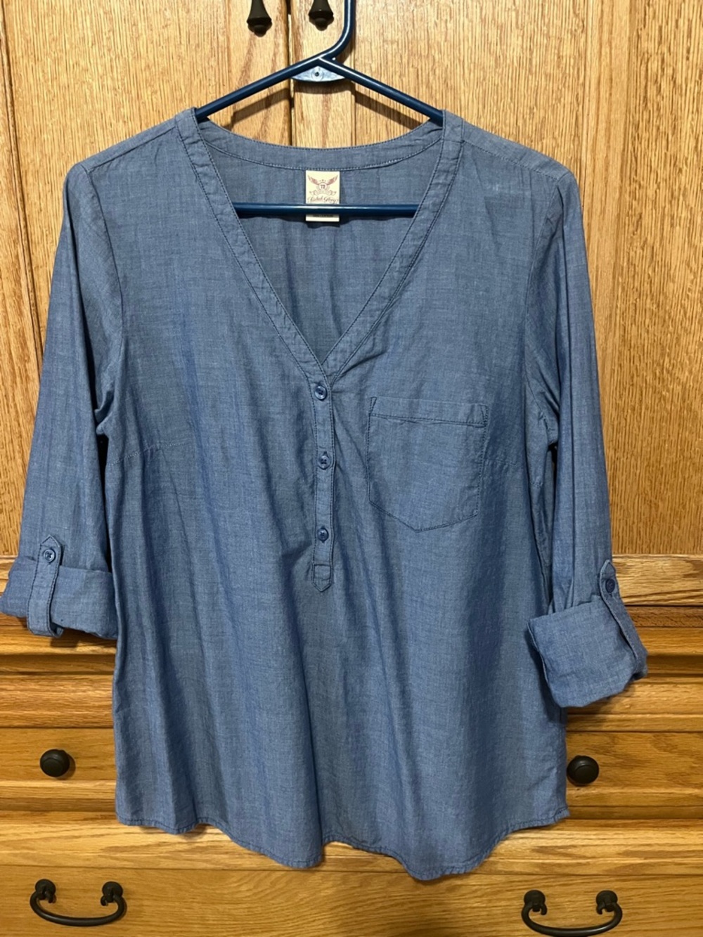 Faded Glory Blue Button-Front Chambray Tunic Top